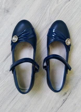 Туфли для девочки нарядные синие5 фото