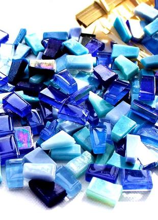 Набір шматочків мозаїки скло неправильної форми 250 грам кольор синій мікс