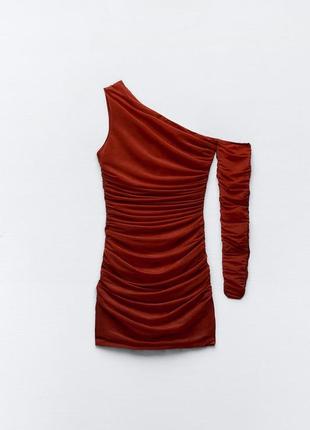 Zara платье женское woman burgundy fitted asymmetric draped organza dress2 фото