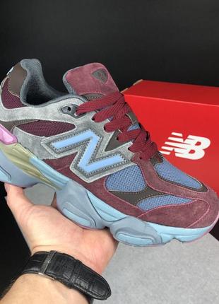 Женские кроссовки new balance 9060 замшевые бордовые голубые1 фото