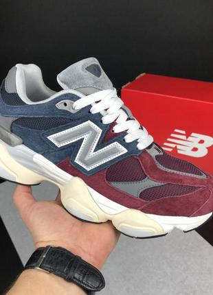 Женские кроссовки new balance 9060 замшевые бордовые синие