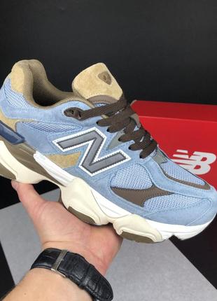 Женские кроссовки new balance 9060 замшевые голубые коричневые