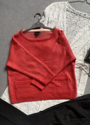 Красная с белым, кофта, пуловер, джемпер, толстовка, topshop, рукав 3/4, тёплая, с карманами, ангора,7 фото