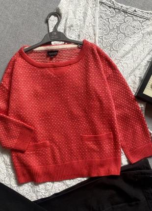 Красная с белым, кофта, пуловер, джемпер, толстовка, topshop, рукав 3/4, с карманами, ангора,2 фото