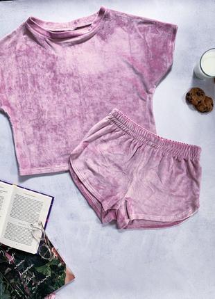 Пижама из велюр-плюша розовая8 фото
