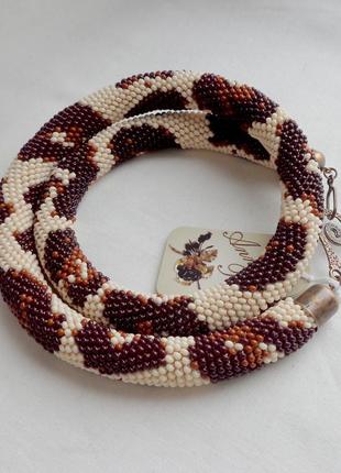 Жгут из бисера ручной работы коричневый "ягуар"