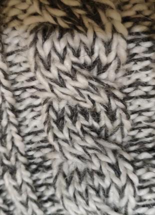 Теплая шапка бини вязаная шерстяная с косами на флисе зимняя серая меланж4 фото