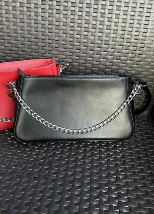 Женская кожаная сумочка, стильная сумка из натуральной кожи, маленькая черная сумка на плече сумка багет2 фото