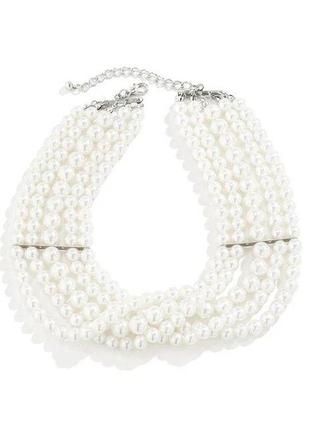 Винтажное многослойное ожерелье с искусственным жемчугом колье белого цвета5 фото