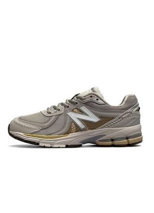 Мужские кроссовки new balance 860v2 beige gold бежевые кожаные повседневные кроссовки весна лето