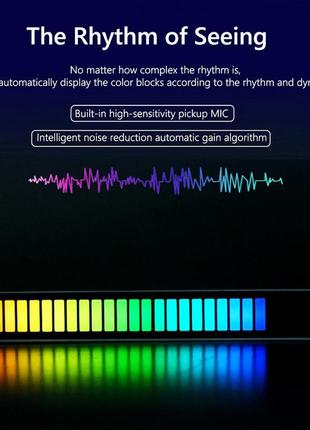 Світлодіодний usb rgb світильник із мікрофоном. led світильник "рівні музики", 32 світлодіоди 5v, 18 см. аудіо рівень білий9 фото