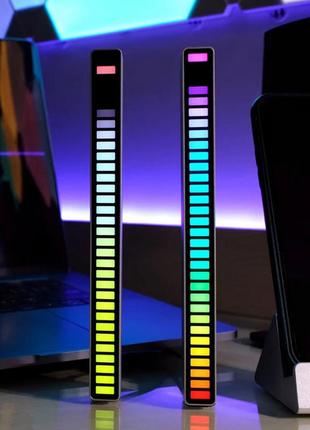 Світлодіодний usb rgb світильник із мікрофоном. led світильник "рівні музики", 32 світлодіоди 5v, 18 см. аудіо рівень білий5 фото