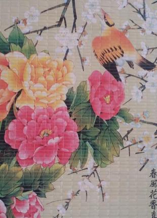 Картина панно из соломки в японском стиле "райская птичка".2 фото