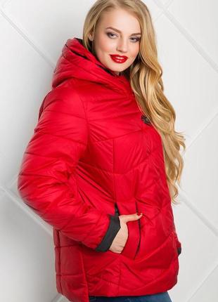 Яркая женская демисезонная куртка с капюшоном, батальные размеры4 фото