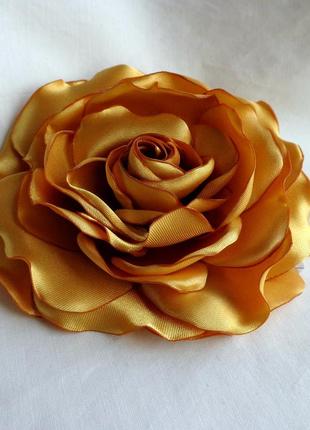 Брошь цветок из ткани ручной работы "горчичная роза"1 фото
