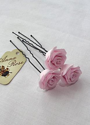 Шпильки для волос ручной работы "розочки нежно розовые"