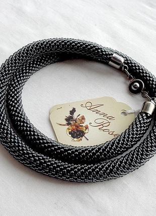 Джгут з бісеру ручної роботи сірий "таємниця небес"