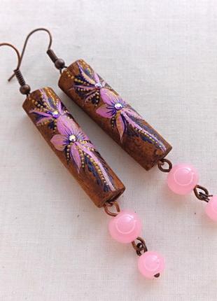 Серьги ручной работы из дерева корицы "цветы дикой яблони "