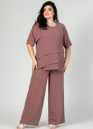 Модный женский летний костюм из туники и брюк, большие размеры6 фото