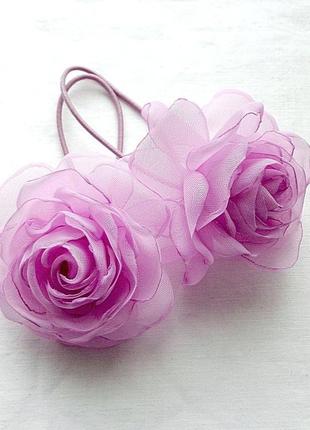Резинка для волос с цветами ручной работы "сиреневая чайная роза"