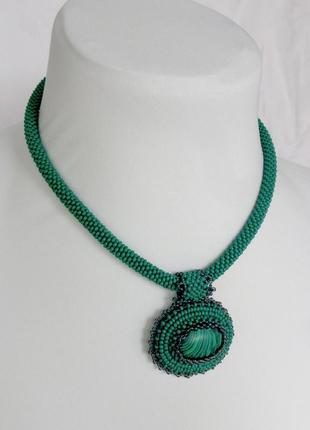 Кольє ручної роботи з бісеру з натуральним каменем "вії цариці"