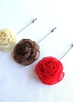 Бутоньерка цветок ручной работы на пиджак"шоколадная роза"4 фото