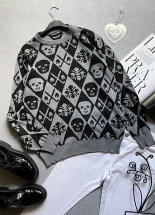 Эксклюзивный свитер кофта джемпер унисекс frankie morello премиум класса серая с чёрным7 фото