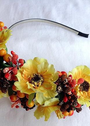 Обруч для волосся з квітами ручної роботи "жовті анемони"