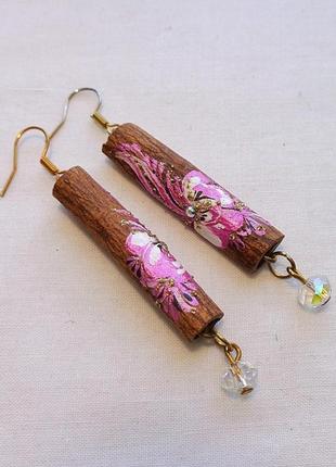 Сережки ручної роботи з дерева кориці "рожевий бутон"