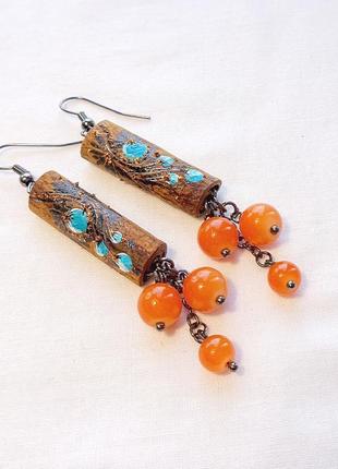 Сережки ручної роботи з дерева кориці "карамель"