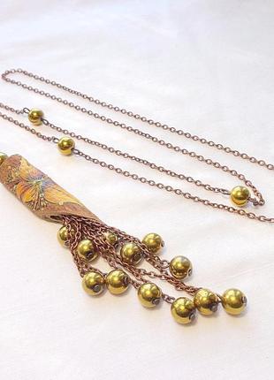 Подвеска украшение из дерева корицы ручной работы "золотой горошек"