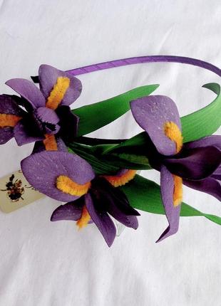 Обруч для волосся з квітами ручної роботи "фіолетовий ірис"