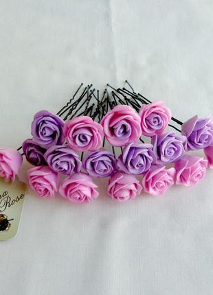 Набор шпилек для волос ручной работы "розочки розовые и сиреневые"