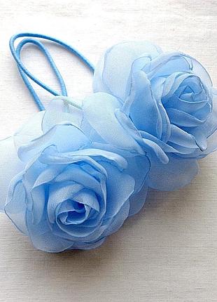Резинка для волос с цветами ручной работы "роза голубая"