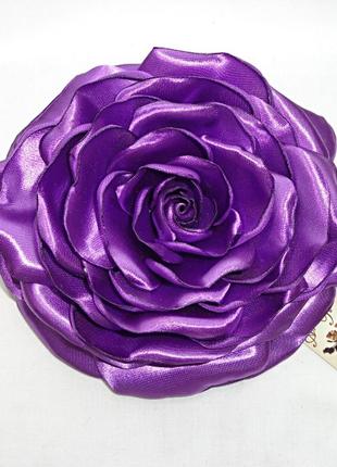 Брошь большой цветок из ткани ручной работы "роза фиолетовая"