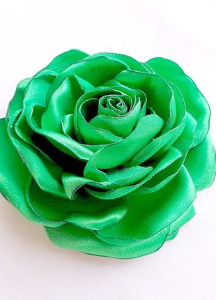 Брошь цветок из ткани ручной работы "зеленая роза"