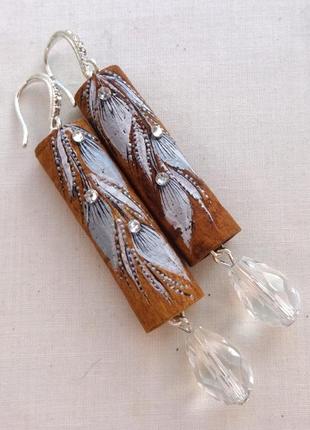 Сережки ручної роботи з дерева кориці "крапельки роси"