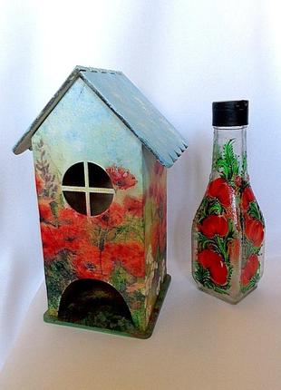 Декоративный набор - бутылка для соуса и чайный домик - "аленький цветочек"