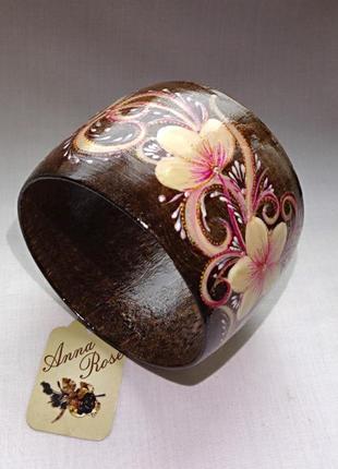 Деревянный браслет коричневый ручной работы "цвет яблони"7 фото