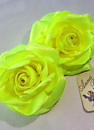 Заколка-уточка с цветком из ткани ручной работы "лимонная роза"