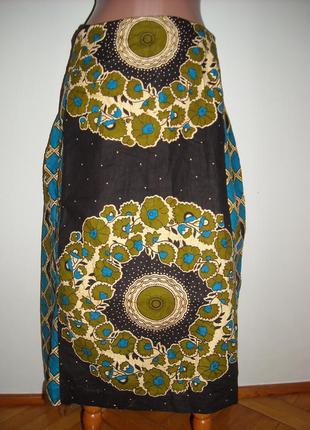 Спідниця коричнева з принтом гірчично-бежевого кольору