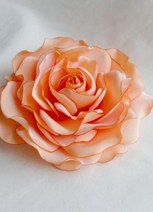 Брошь цветок из ткани ручной работы "роза оранжевое танго"