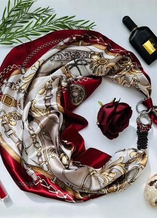 Дизайнерский платок "королевский бордо" от бренда my scarf, натуральные камни гарнат3 фото
