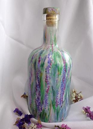 Декоративная интерьерная бутылка с авторской росписью " лаванда "