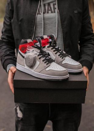 Кроссовки nike air jordan retro 1 white grey red5 фото