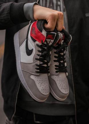 Кросівки nike air jordan retro 1 white grey red6 фото