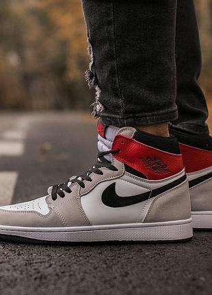 Кросівки nike air jordan retro 1 white grey red1 фото