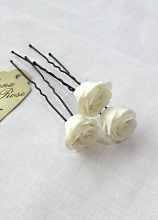 Шпильки для волосся ручної роботи "трояндочки айворі"