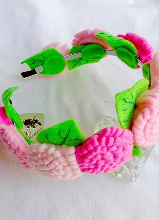 Обруч для волос с цветами ручной работы из фетра "розовые хризантемки"