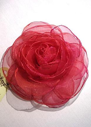 Брошь цветок из ткани ручной работы "два колор бордовая"